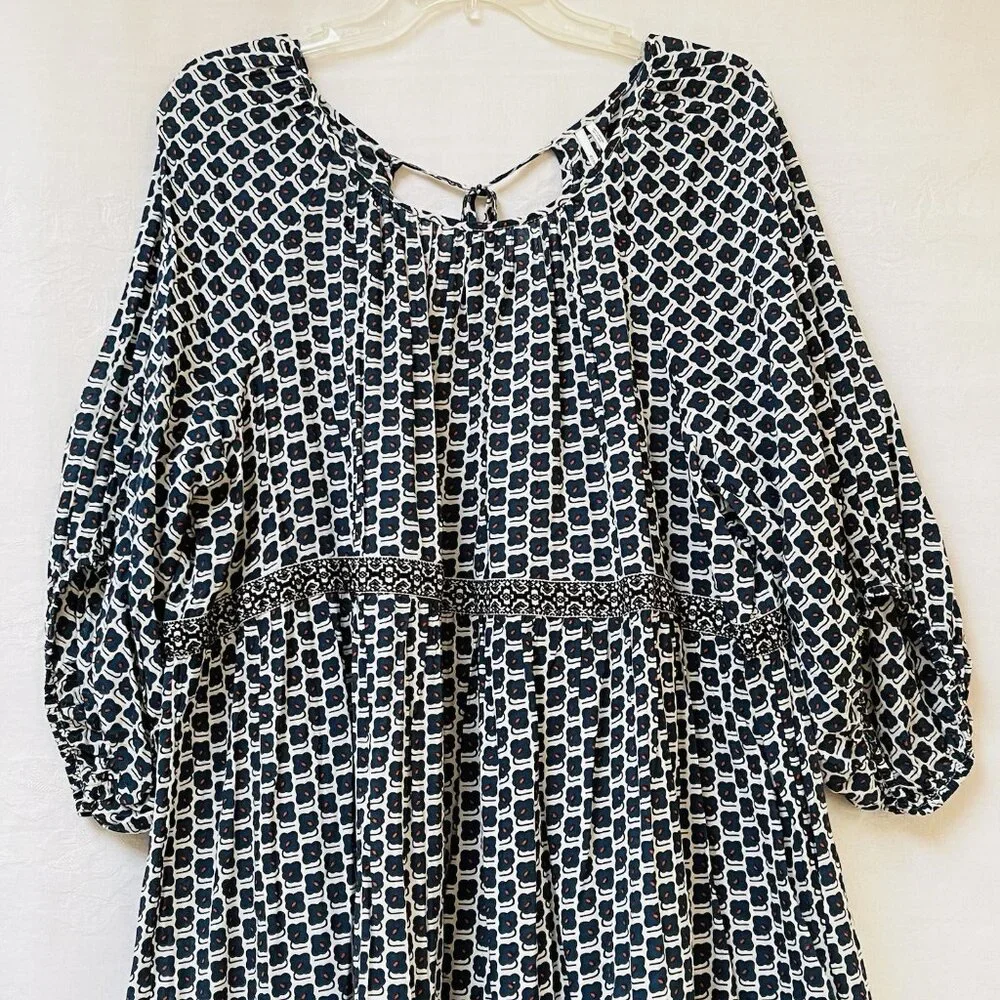 Anthroplogie Midi Dress Womens XL Blue Floral Boho Relaxed Party Tiered Peasant - Picture 2 of 16